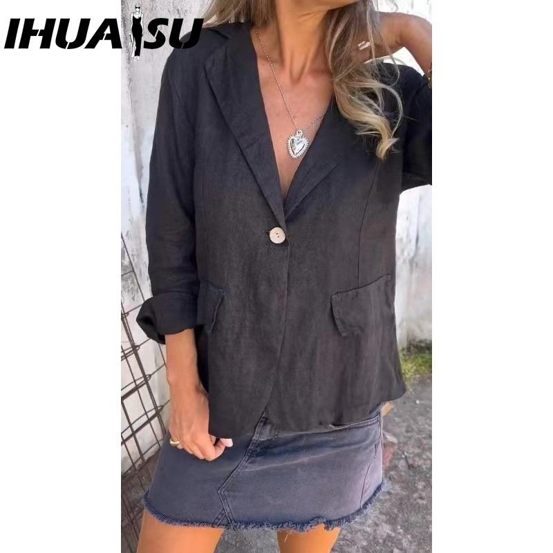IHUASU Dame Vintage Casual rutenettprint Høst Vinter Langermet POLO Hals Jakker & Kåper