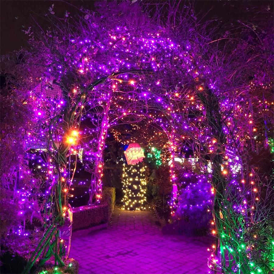 Thrisdar 20M 50M 100M Orange and Purple Halloween String Lights Outdoor Halloween Fairy Lights Garland For Garden Patio Decor