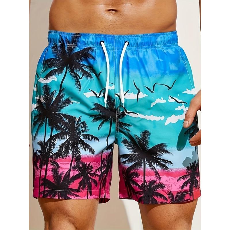 Coconut Tree 3D Printed Men s Fashionable Drawstring Shorts, Men s Digital Printed Sports Shorts, Summer Outdoor Vacation S