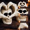 Halloween Desktop Decoration Gothic Skeleton Hands Heart Sculpture with Skull, Romantic Love Statue, Secret Room Horror Display Shape Finger