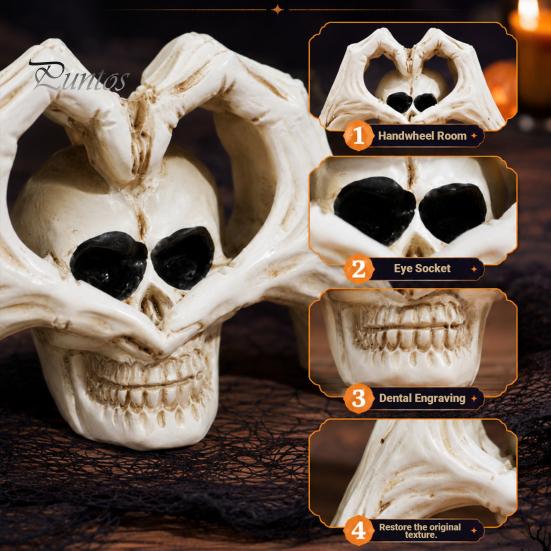 Halloween Desktop Decoration Gothic Skeleton Hands Heart Sculpture with Skull, Romantic Love Statue, Secret Room Horror Display Shape Finger