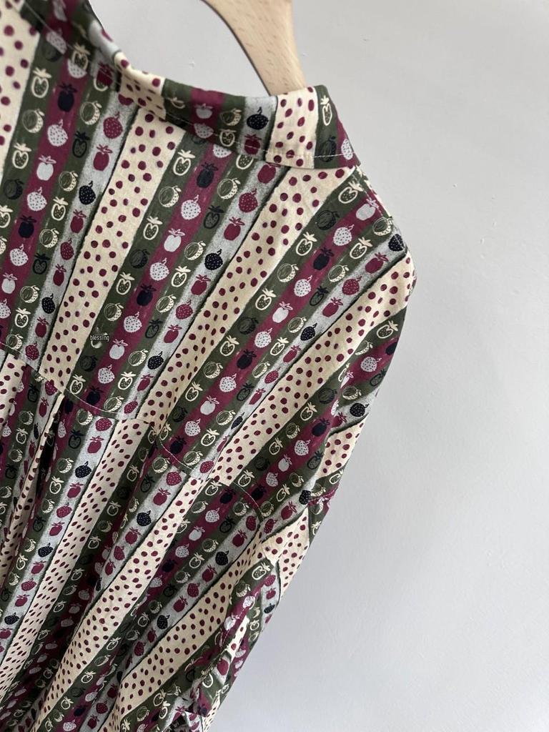 Xiao Wang's Retro Print Loose Plus Size Long Sleeve Shirt - Korean Style