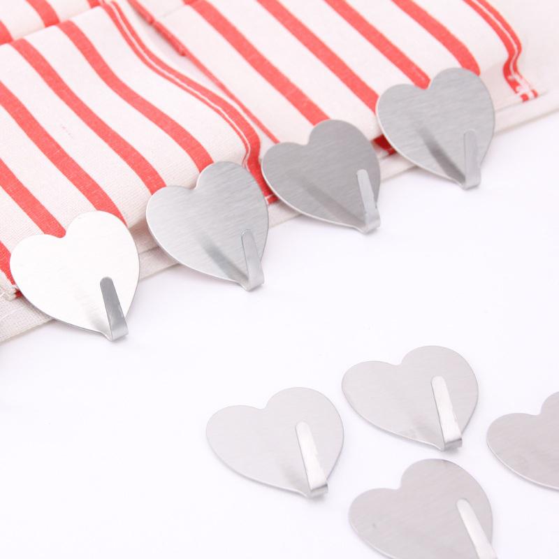 Форма сердца Клей Кухня Сильная стена Дверной крюк Металл Нержавеющая сталь Палочный крюк