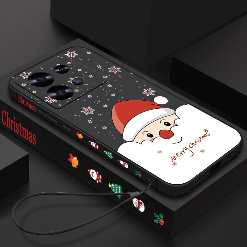 Cute Santa Claus Printed Lanyard Phone Case For Xiaomi Redmi Note 14 13 12 Pro Note 13 14 Pro Plus 5G 13 13C 4G 11 10 Pro Soft Silicone Cover