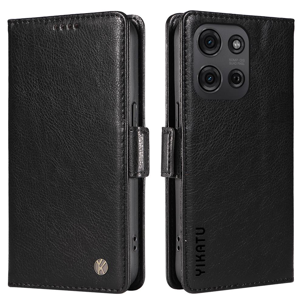 

YIKATU YK-007 For Motorola Moto G75 5G Case Side Buckle PU Leather Phone Cover Litchi Texture Black