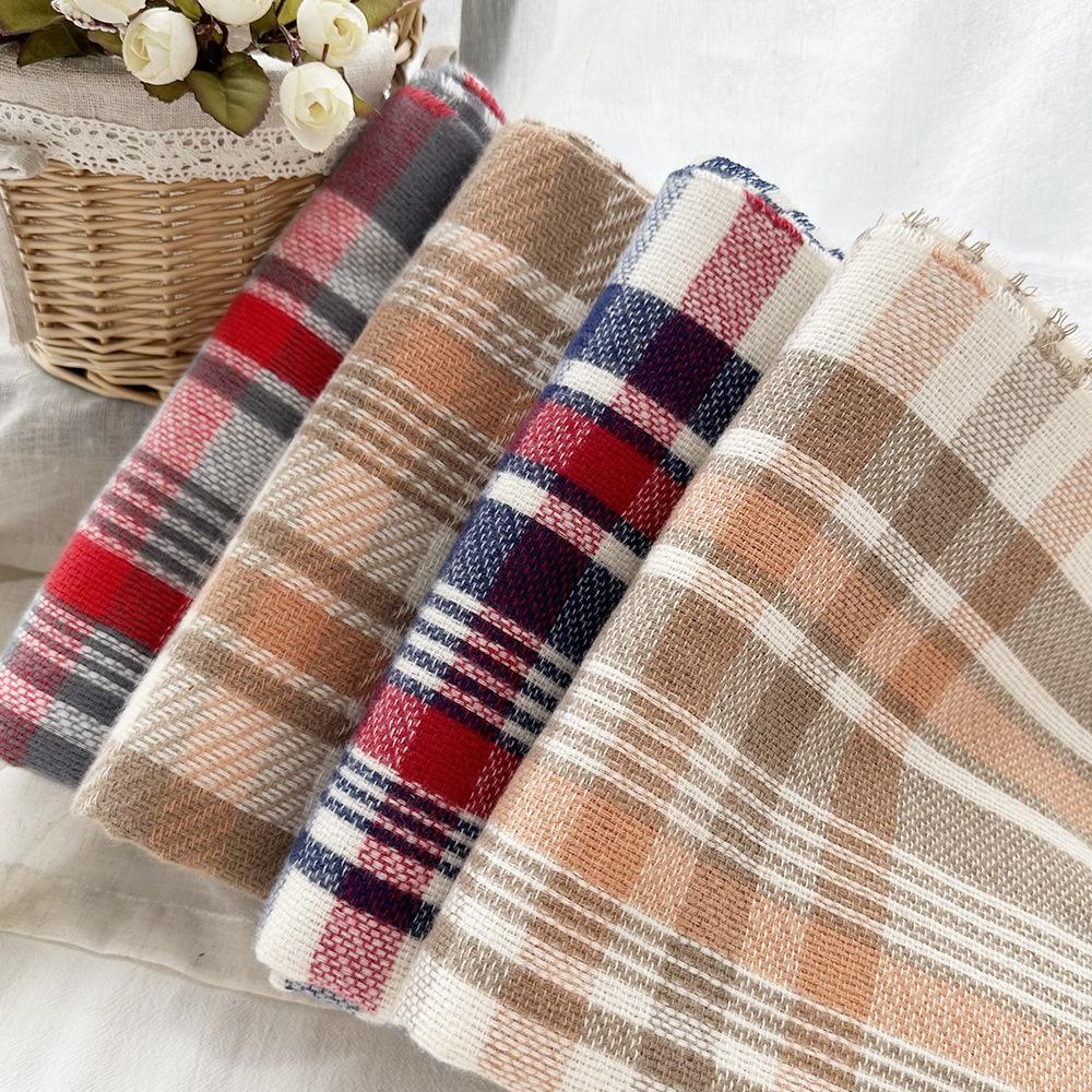 Autumn and Winter Long Scarf with Fringed Warm Women's Imitation Cashmere Plaid Shawl