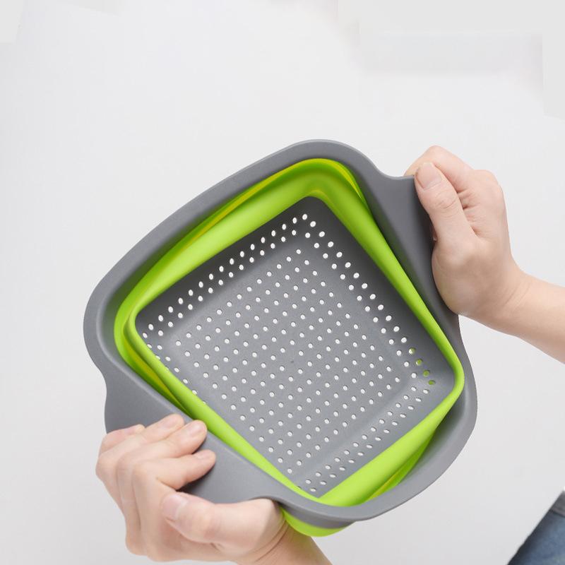 Foldable Square Vegetable Fruit Drain Basket with Handle Food Storage Basket Vegetable Washing Strainer Fruit Tray Kitchen Tool
