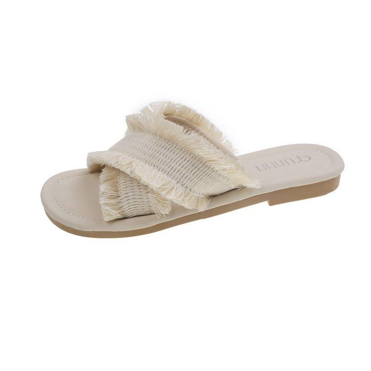 

Crossed fluffy slippers women s summer fashion flip flops students wear Korean version of versatile fairy shoes comfortable sandals 40