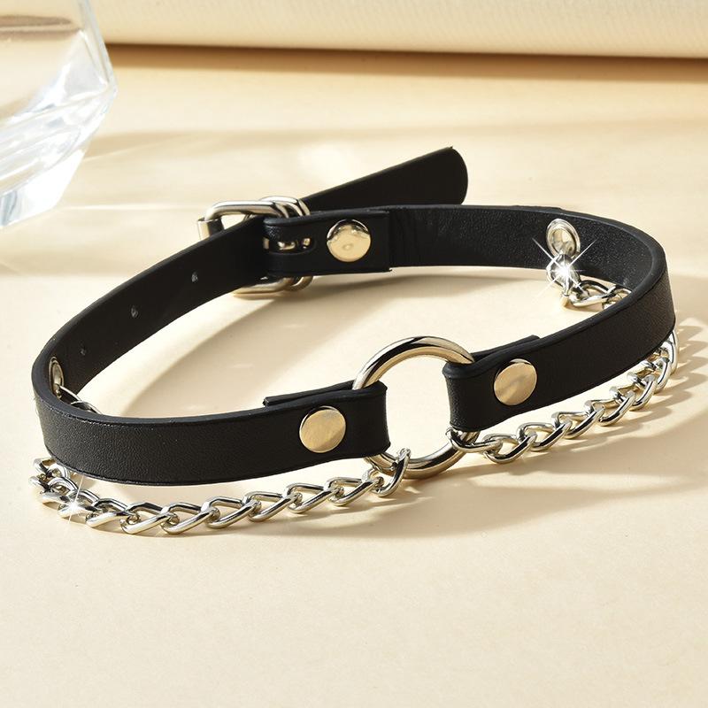 Punk Double Chain Collar Punk Alloy Chain Neck Chain Neck Ring Rock Women'S Head Leather Necklace