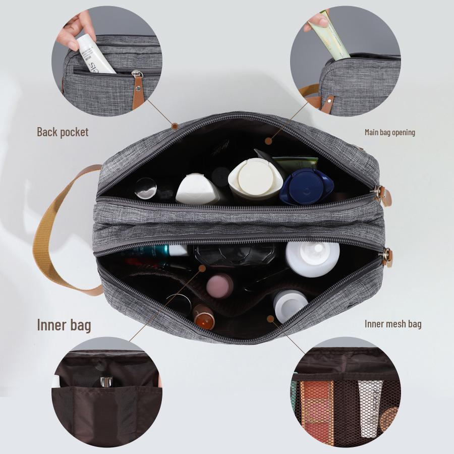 Men's Solid Color Oxford Business Travel Toiletry Bag - Double Layer, Large Capacity, Portable