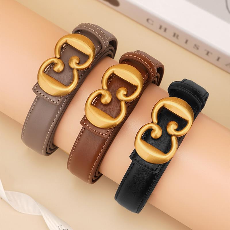 New Women's Belt Genuine Leather Cross Pattern Fashionable Versatile Smooth Buckle Belt Women's Casual Jeans Belt