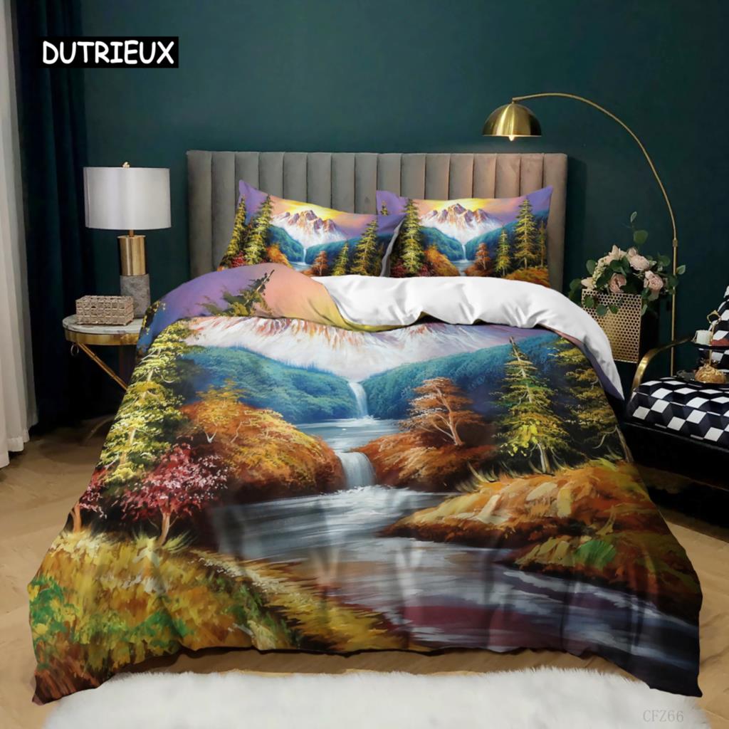 Painting Duvet Cover Set King Size Beach Sunset Reef Natural Landscape Painted Bedding Set Natural Scenery Polyester Quilt Cover