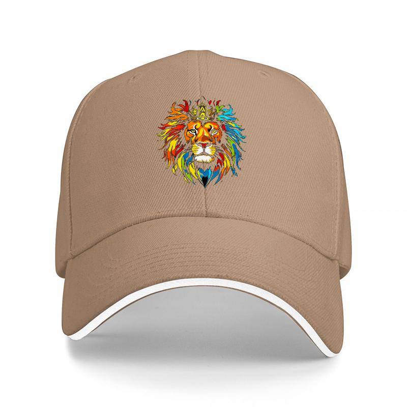 Rainbow Lion King Crown Baseball Cap Colorful Animal Design Black Adjustable Hat Streetwear Fashion StateUnisext Accessory
