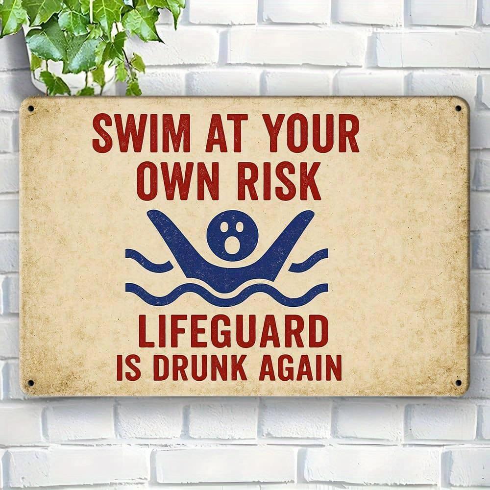

Swim at Your Own Risk Pool Sign - 20x30cm Humorous Wooden Decor for Poolside & Garden чистый