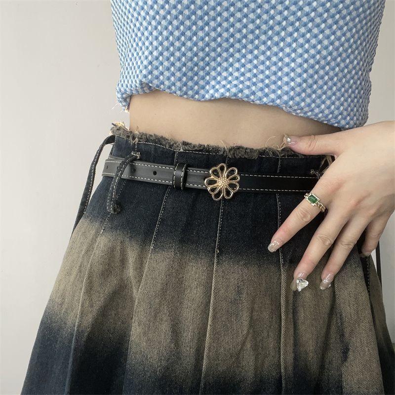 

Модный узкий ремень с пряжкой в форме сердца для трендового женского гардероба Flower Button