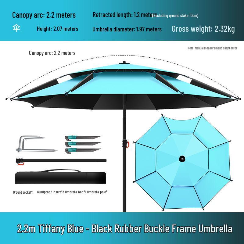 Thickened Foldable Black Fishing Umbrella with Ground Insert, Universal Waterproof & Sun Protection