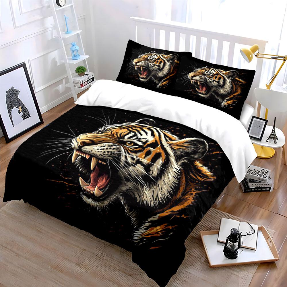 Roaring tiger design pattern. Bedding sets Duvet cover sets Duvet covers Pillowcases(1*Duvet Cover 2*Pillowcases without duvet insert)