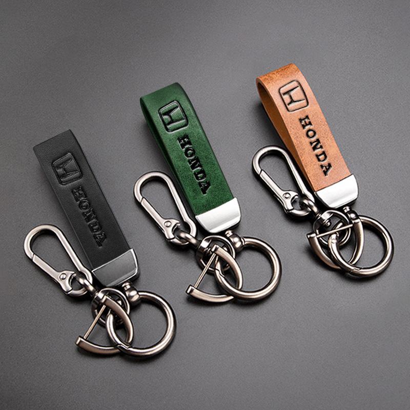 Car Logo Keychain High Quality Leather Key Ring Accessories For Honda Civic Fit Accord City Vezel CR-V S660 Odyssey HR-V Insight SM1