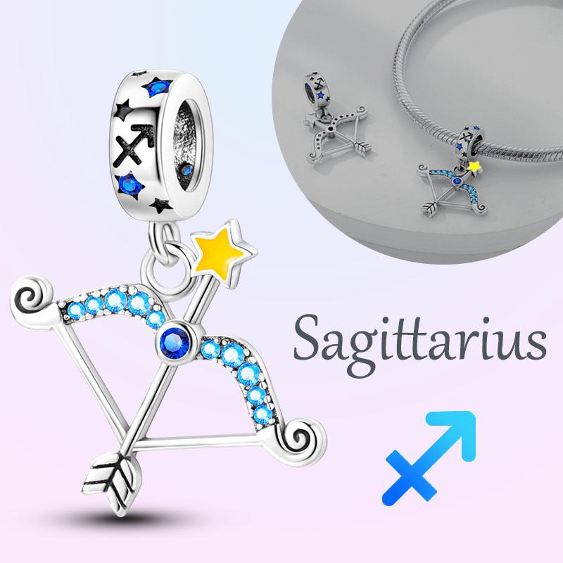 Copper Charms Luminous 12 Constellations Pisces Aquarius Aries Pendants Fit Original Pan Bracelet Diy