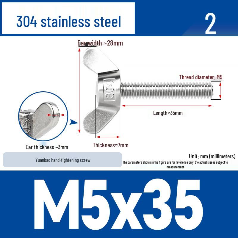 304 Stainless Steel Butterfly Weld Screw Yuanbao Hand-Tight Horn Bolt M3-M16