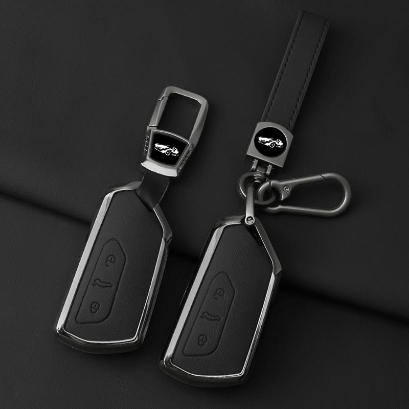 Metal Genuine Leather Auto Key Fob Cover Case Fit For Vw Volkseagen Golf 8 Mk8 Id.3 Id.4 Cupra Skoda Octavia A8 Seat Leon Mk4 Formentor Tarraco