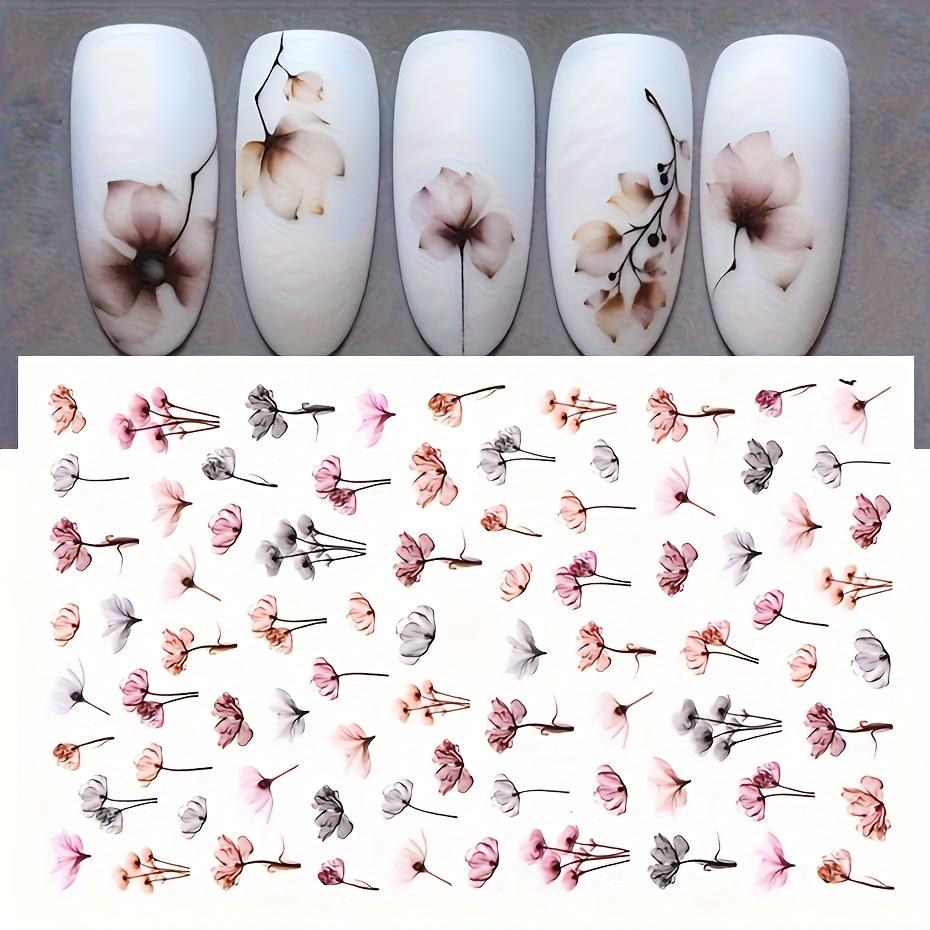 

1 лист градиентных наклеек для дизайна ногтей с цветами и чернилами, самоклеящиеся акварельные наклейки с цветочным и лиственным дизайном для элегантного маникюра, наклейки для ногтей