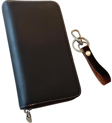 Estojo de couro genuíno 96coon, estojo de couro Crazy Horse para lápis de couro adulto, estojo para caneta-tinteiro, proteção para caneta, 5 suportes para canetas incluídos (Preto)