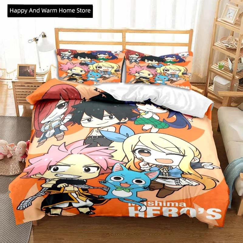 Comforter 3D Anime Fairy Tail Bedding Set Bed Three-Piece Set Single Double Bed Queen Size Adult Boys Bedroom