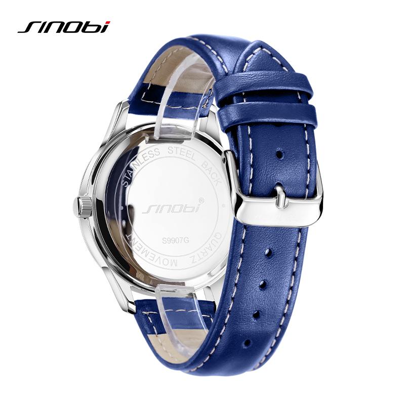 SINOBI Fashion Design Men's Watches Original Leather Strap Man's Quartz Wristwatches Top Luxury Male Best Gifts Luminous Clock
