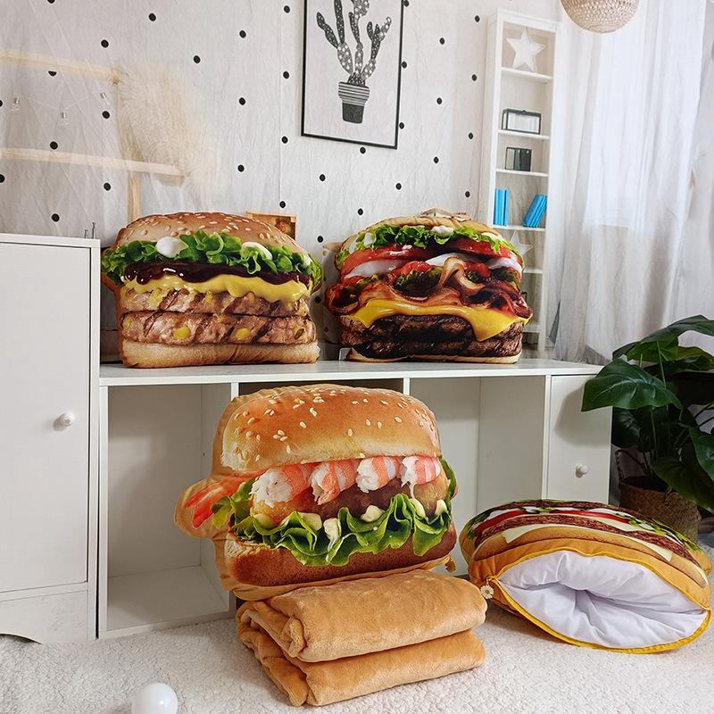 Creative Burger Pillow Plush Toy Steak Fort Doll Ragdoll Multi-Purpose Cushion Air Conditioning Blanket Performance Props