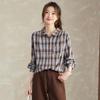 Women's Plaid Loose-Fit Cotton Long Sleeve Lapel Shirt - Spring & Autumn 2025
