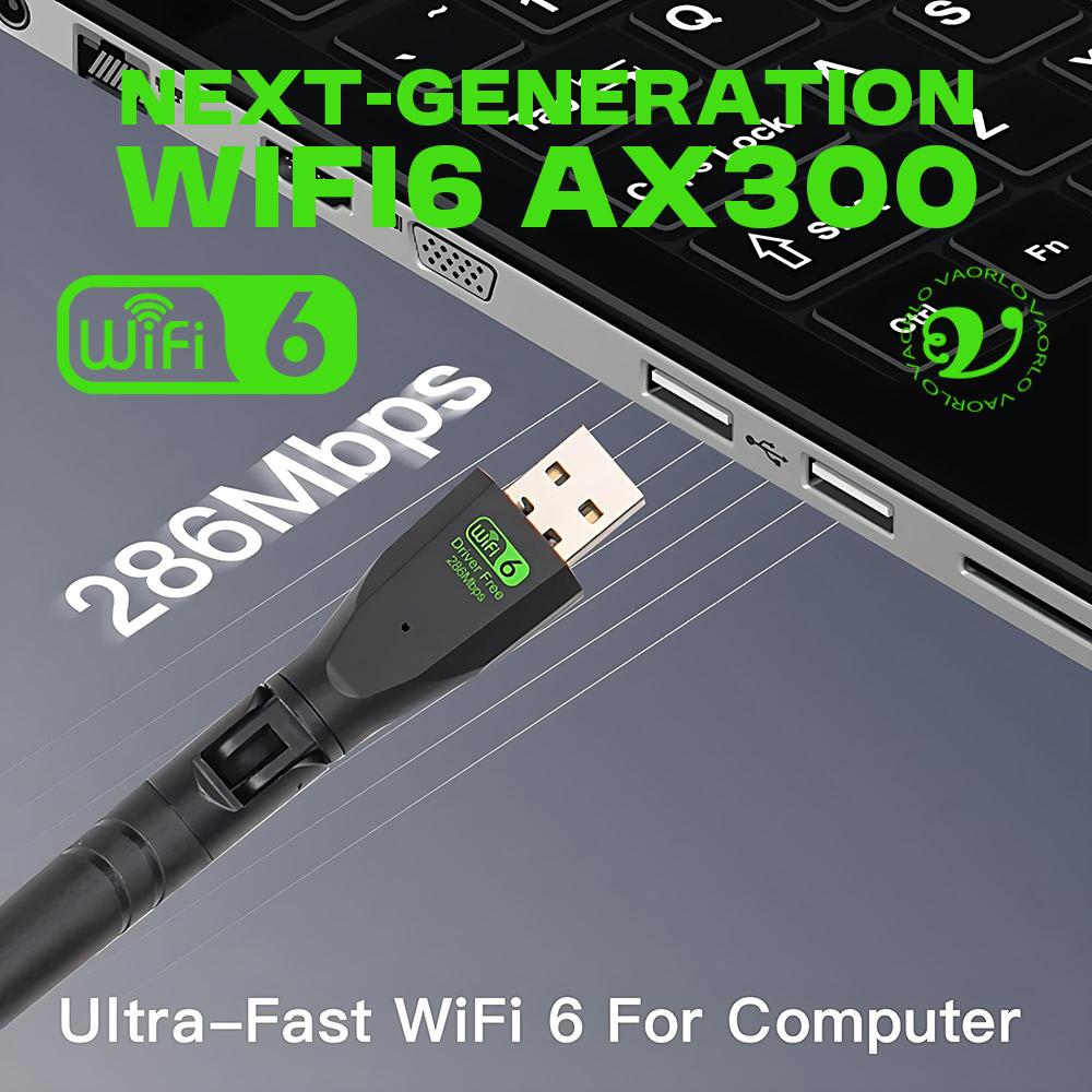 WIFI 6 USB Adapter AX300 Wireless Network Card Dongle 2.4GHz 802.11AX Antenna Signal Reception For Laptop Win7/10/11 Driver Free
