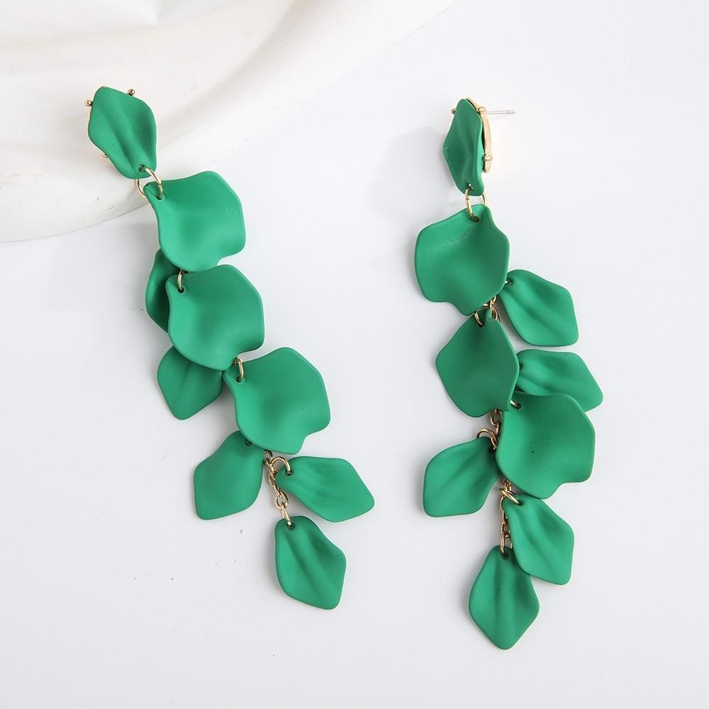 Retro Petal Leaves Drop Earrings Colorful Eardrop Elegant Long Tassel Earrings  Women