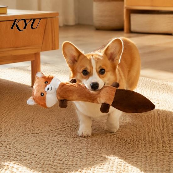 Portable Dog Toys for Travel Crinkle Animal Toy, Plush Squeaky Chew Fox Raccoon Safe Dogs Squirrel Puppy Teething Toy Small Medium And Large