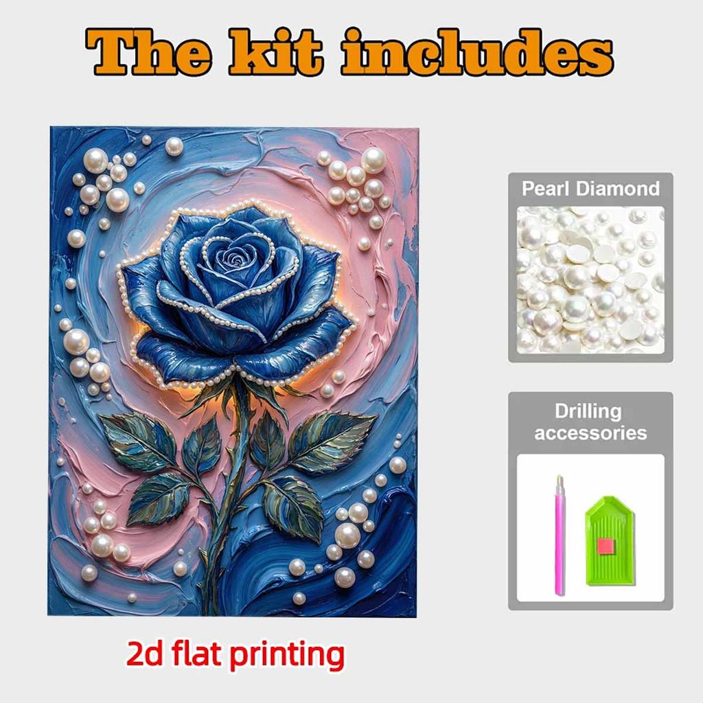 Crystal Pearl Painting 5D DIY Frame Decoration Painting Blue Rose Home Wall Decoration Transparent Pearl Gemstone Painting Picture Art Crafts