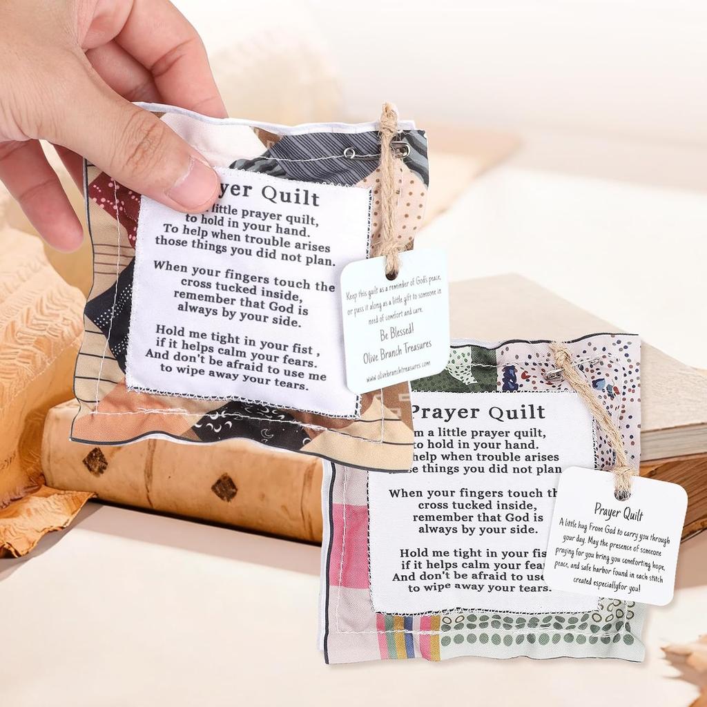 8 Pcs Square Pocket Prayer Quilt with Cross ide, Mini Prayer Quilt for Women Pastor Appreciation Father's Day