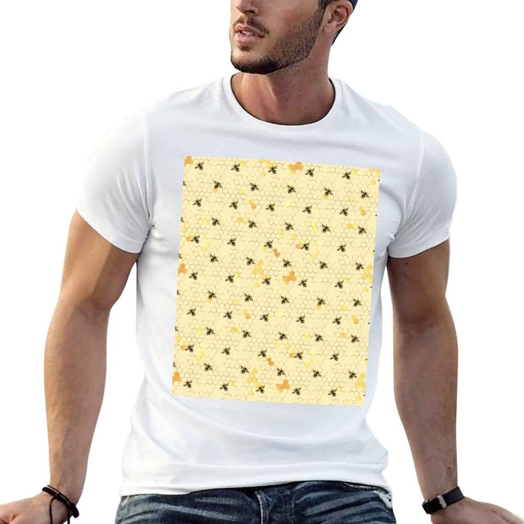 Bees On Honeycomb Tshirt Funny T Shirts Unisex Anime T Shirts Oversize T Shirts For Unisex Slim Fit Tshirt