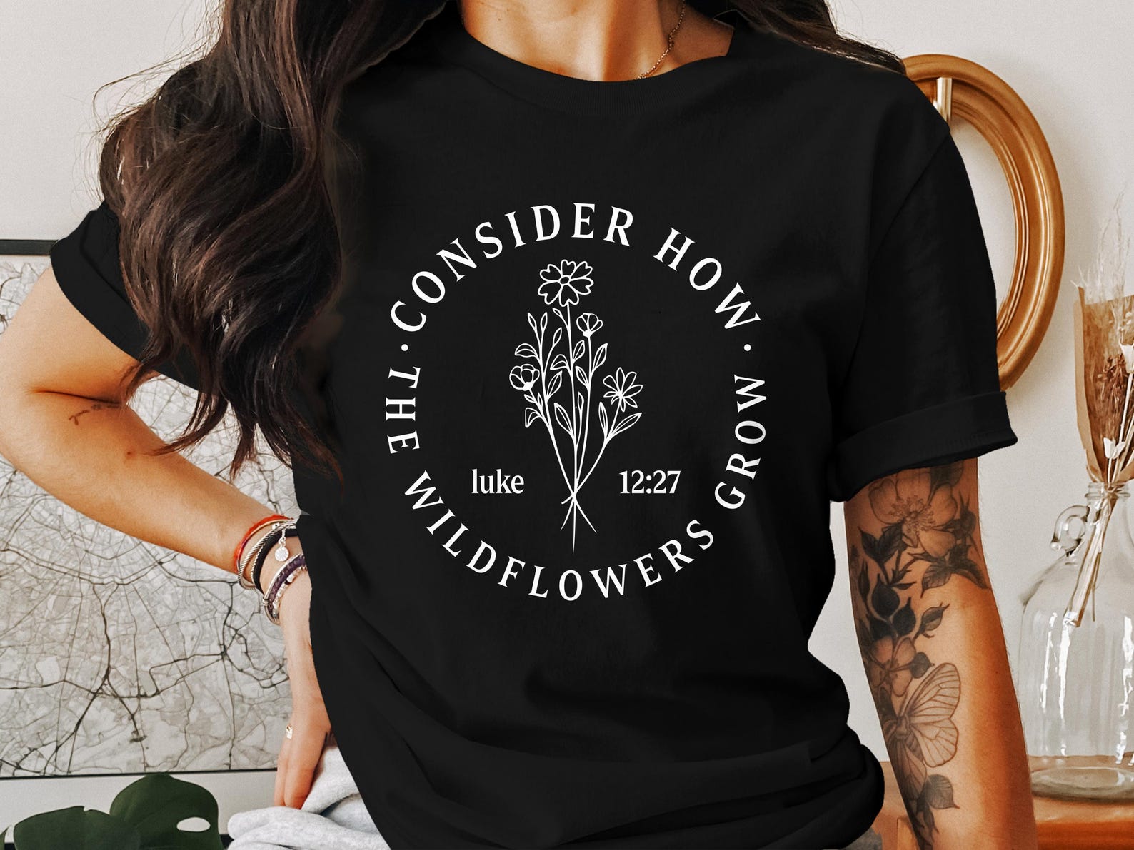 Christian T-Shirt, Consider How The Wildflowers Grow Luke 12:27, Faith Tee, Religious Shirt, Jesus Shirt, God Gift, Christian Clothing 4XL