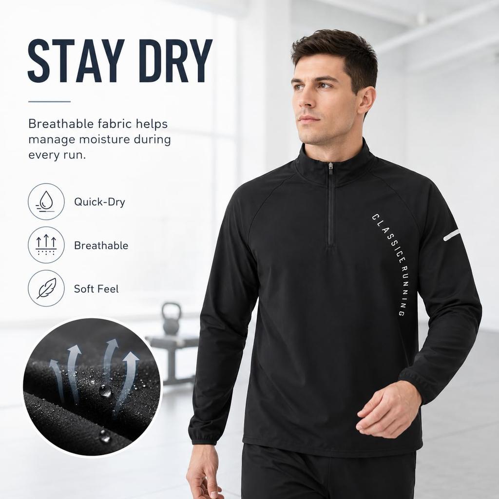 Men's Long Sleeve Quarter-Zip Athletic Shirt, Mock Neck Stretch Running Golf Top for Training and Outdoor Sports