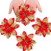 6/12Pcs 14.5cm Glitter Artifical Christmas Flowers With Clips Stems Christmas Tree Decor Happy New Year Xmas Navidad 2025 Supply