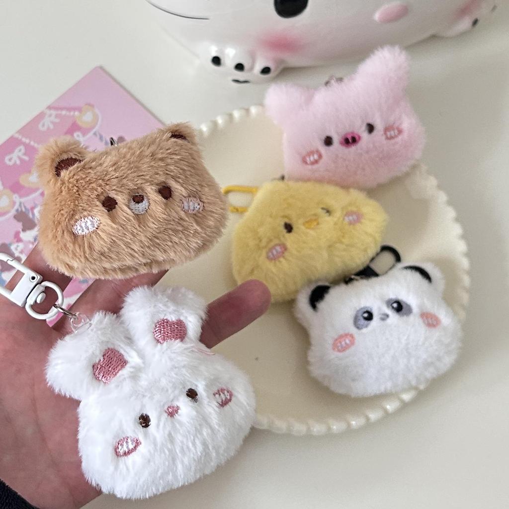 Cartoon Plush Keychain: Cute Rabbit, Panda, Pig Fluffy Pendants for Girl's Schoolbag Decoration