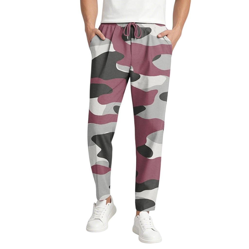 Herren Casual Camouflage Lange Hose, Elastischer Bund mit Kordelzug, Leicht und Slim Fit, Mit Taschen, Bequem und Atmungsaktiv
