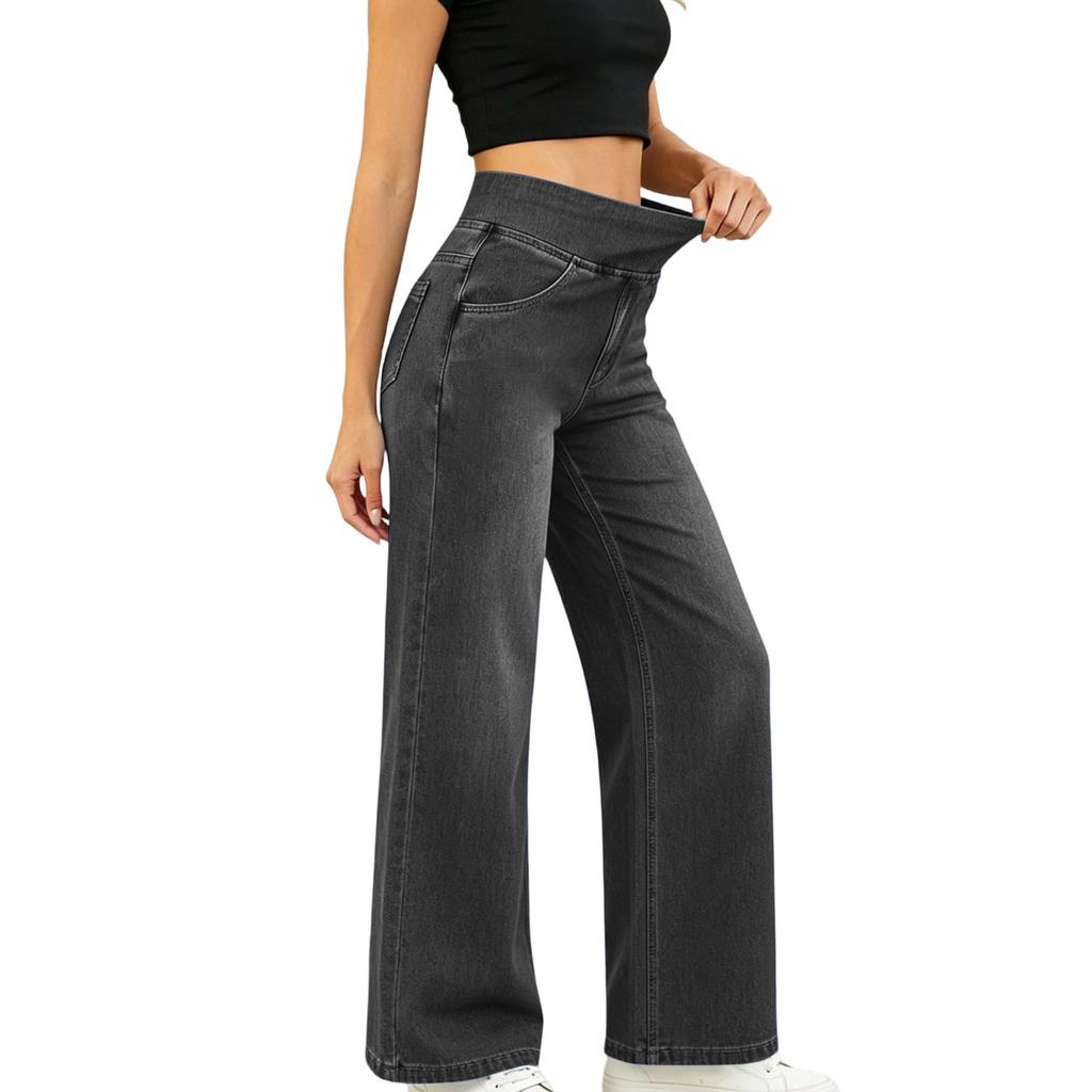 High Waist Loose Fit Zip Fly Wide Leg Jeans for Women Casual Denim Trousers Classic Straight Long Pants All Season Wear