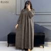 ZANZEA Vestido Casual de Manga Larga de Color Sólido con Cuello Alto para Mujer