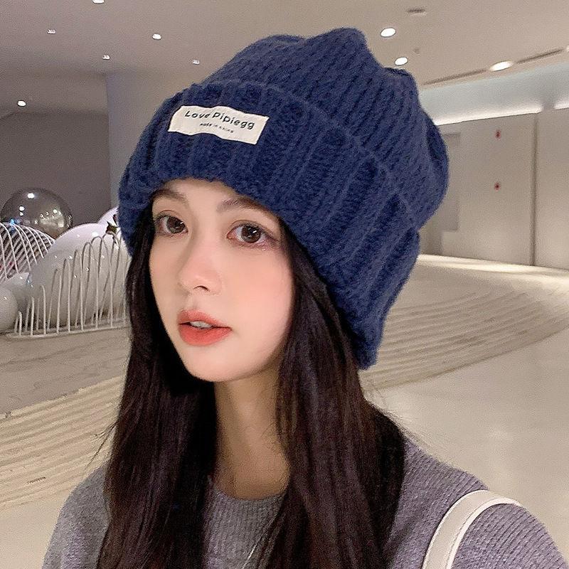 Coarse knitted wool hat student new women's autumn and winter versatile big head circumference loose warm face small cold hat