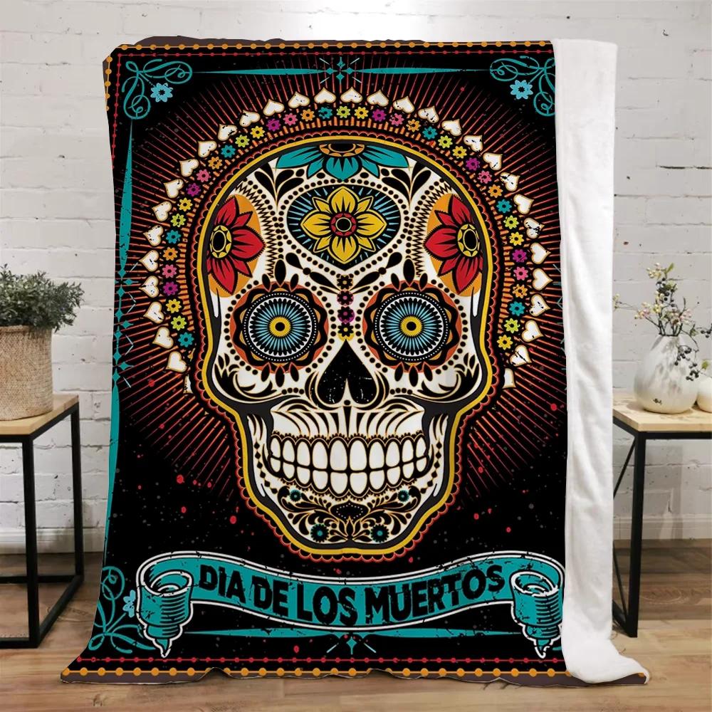Mexico Flower Skull Custom Blanket King Size Hairy Blankets for Bed Throw Home Interior Knitted Plaid Luxury Bedding Beach Towel