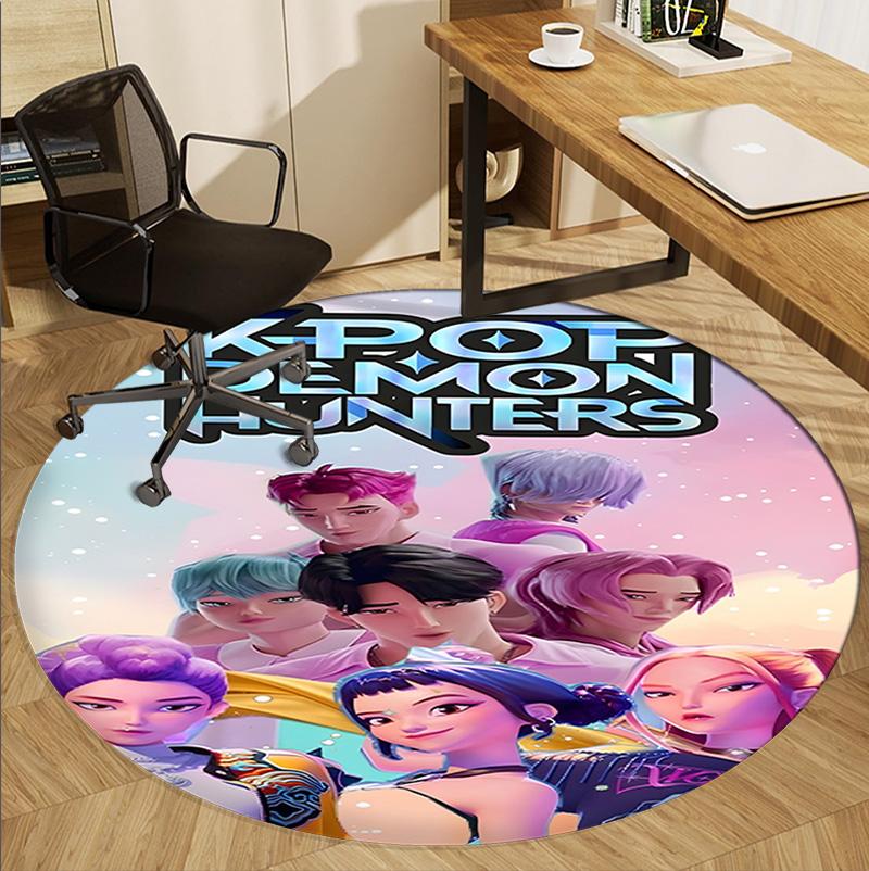 KPop Demon Hunters Pattern Round Rug, Indoor/Outdoor Mat, for Picnic, Gameroom, Bedroom, Office, Living Room, Home Decor Carpet, Birthday Gift