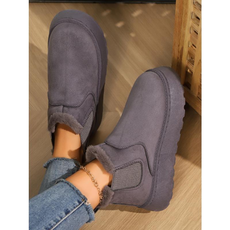 Women's Autumn and Winter New European and American Solid Color Large Size Cotton Shoes Sleeve Non-slip Warm-keeping Casual Pedal Snow Boots