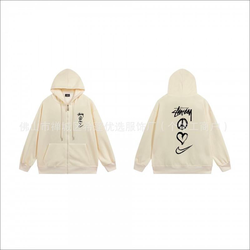 Hooded Zip-Up Sweatshirt Men Women Letter Print Loose Fit Casual Streetwear