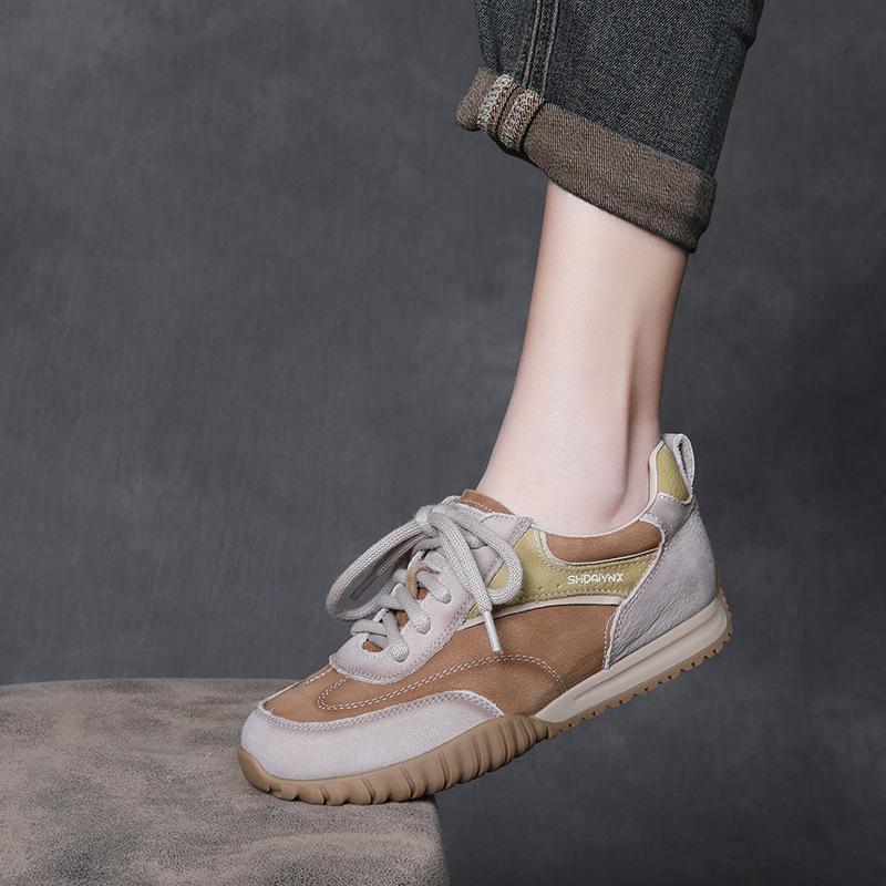 Johnature Genuine Leather Sneakers Versatile Soft Soled Lace-up Women's Casual Sports Shoes
